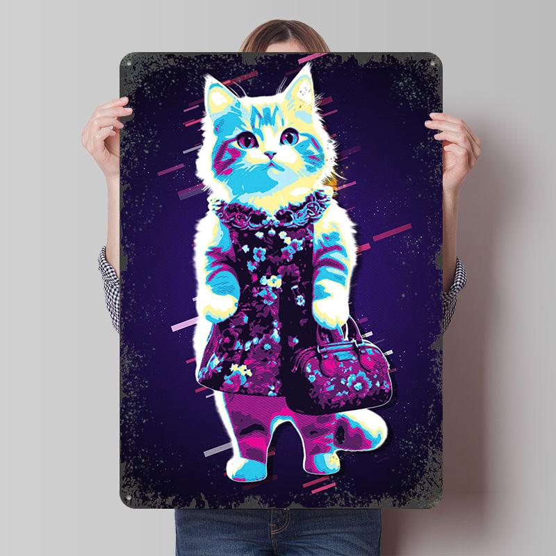 

Retro Cat in Dress Tin Plaque Poster Customized Wall Art Retro Vintage Metal Signs for Man Cave Home Decor Aesthetic Decoration 7.9x11.8In(20x30cm)