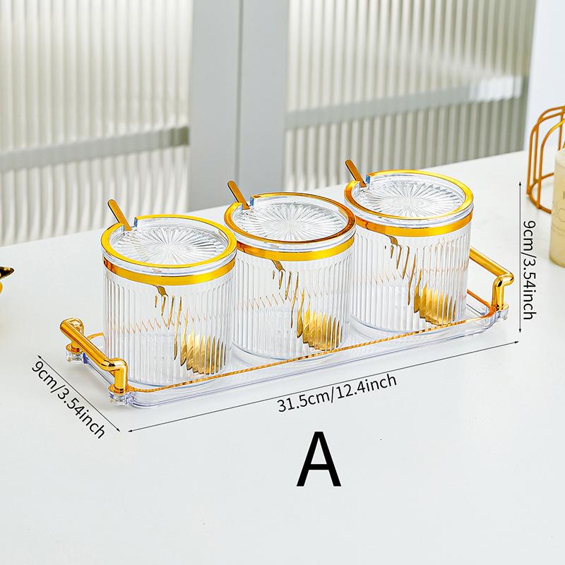 

Seasoning can Household salt MSG seasoning bottle can Light luxury high value seasoning box set with rack Kitchen storage