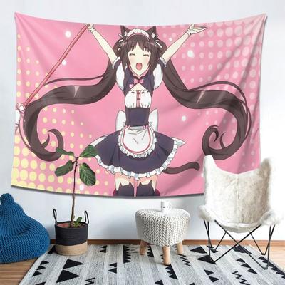 VIKAMA Cat Girl Maid Outfit Tapestry Japanese Anime Girl Wall Hanging Bedroom Bedhead Dorm Renovation Backdrop Decoration