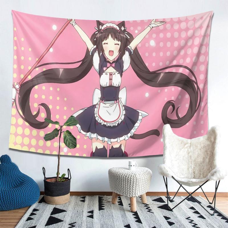 VIKAMA Kitty Maid Dress Tapestry Anime Cute Anime Atmosphere Ins Style Live Broadcast Room Room Decoration Home Decoration