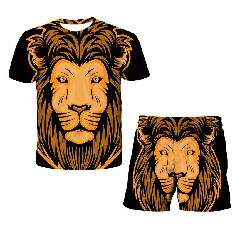 König der Löwen 3D-Druck Sommer Herren O-Ausschnitt T-Shirt Set Casual T-Shirt Shorts 2-teiliges Set Übergroßer Pullover Trainingsanzug Trend Herrenkleidung