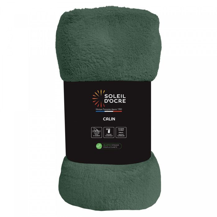 Flannel Blanket 220x240 Cm CALIN Khaki, by Soleil d'Ocre