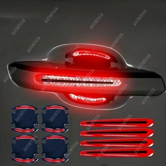 Car Door Handle Door Bowl Sticker Carbon Fiber Textured Reflective Warning Decal