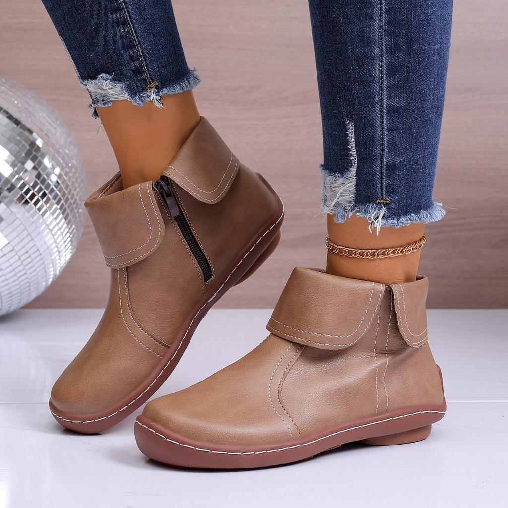 Women's short boots autumn and winter new casual round head flat bottom side zipper fashionable and comfortable Martin boots women