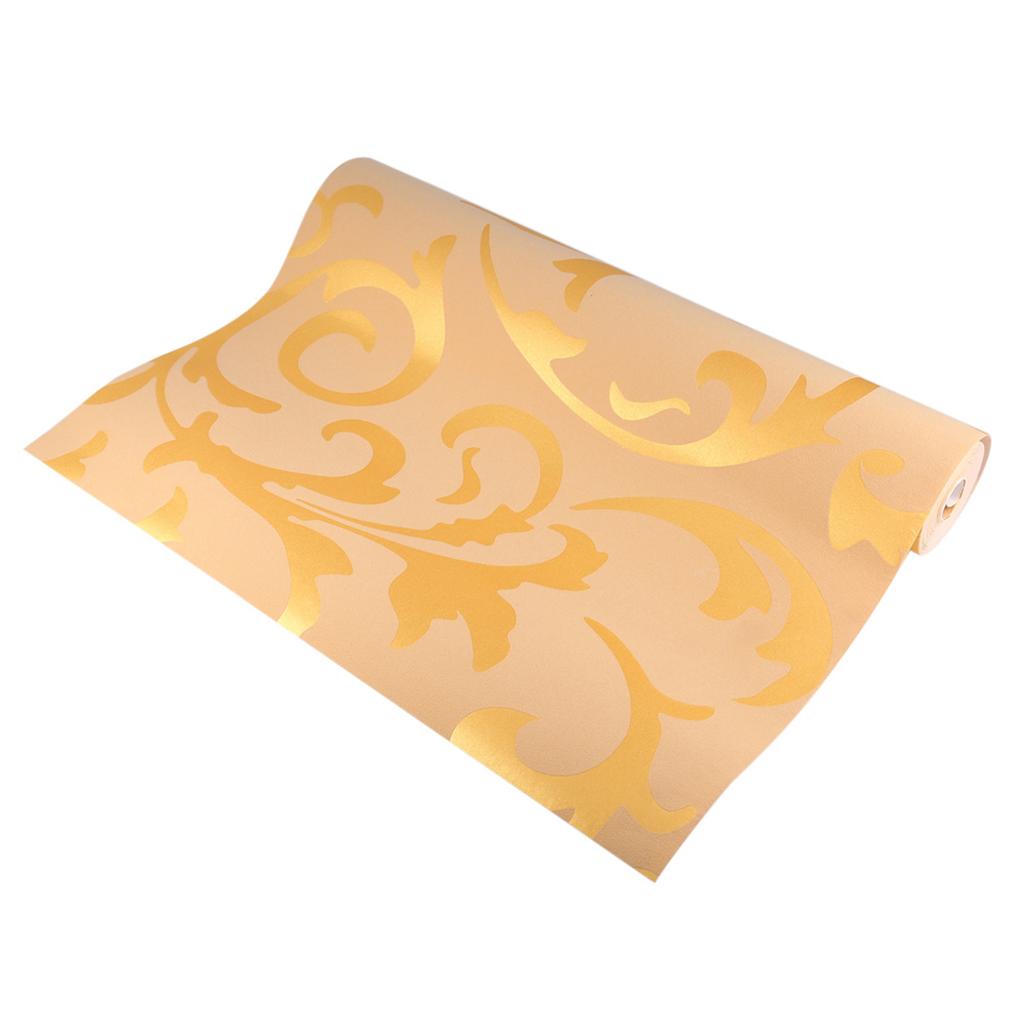 Nonwoven Wallpaper Mural Nonwoven Wallpaper Baroque Design M. Damask Ornament Gold 3‑Dimensional Optic