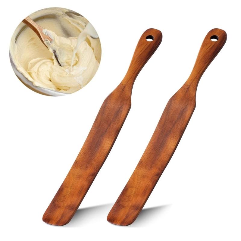2 Piece Skinny Spurtle for Sourdough Starter, Mixing, Reaching Bottom of Jar, Dough Whisk, Wooden Spatula Kitchen Tool
