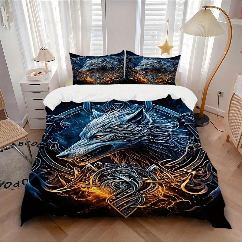 3pcs Wolf Armor Bedding Set Down Comforter Cover and Pillowcases, Suitable for Guest Room Home Decoration All Seasons(No Insert) S0819066