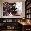 Dark Anime Girl with Red Scythe Tapestry Cool Action Character Print Wall Hanging for Teen Bedroom Game Room Decor