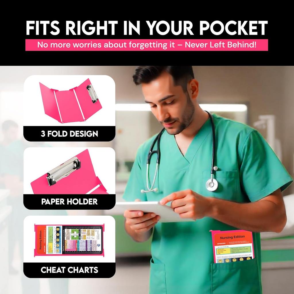 Nursing Clipboard with Nursing and Medical Edition Cheat Sheets 3 Layers Aluminum Foldable Nurse Clip Board Nursing Student Essentials - Foldable