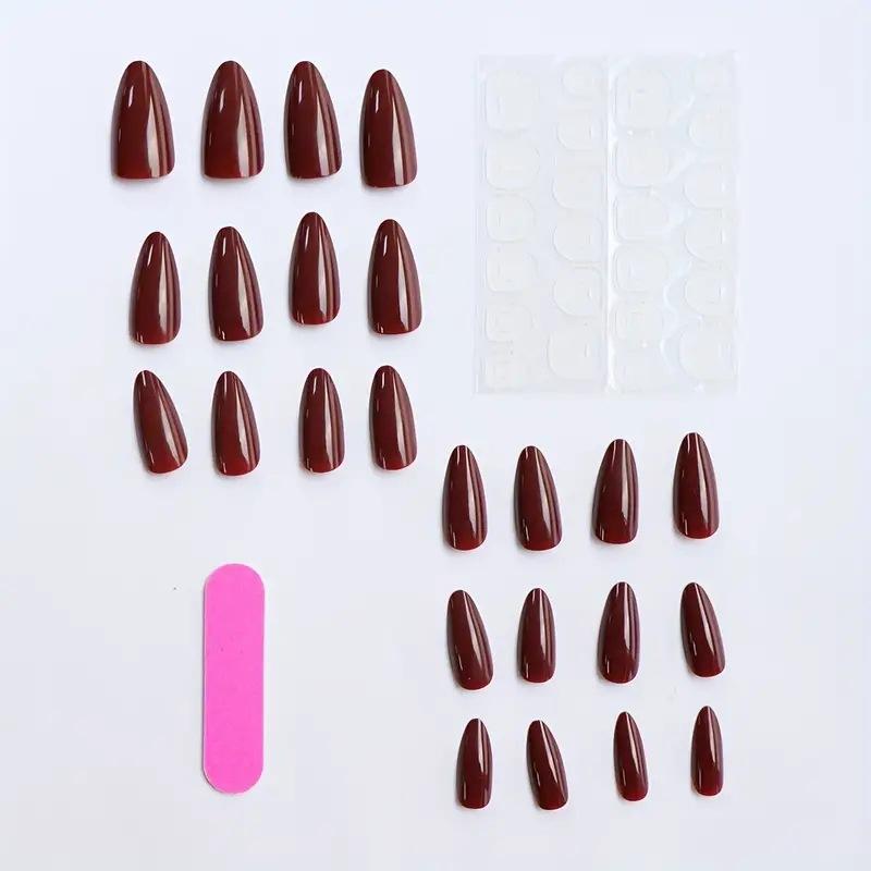 

Reusable Acrylic False Nail Manicure Set Almond Neutral Nude Gel Glued To The Nail Shiny Stiletto Shoes Suitable for Women червоний