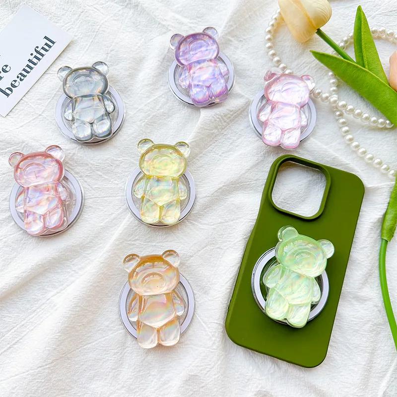 Cartoon Cute Laser Bear Magnetic Phone Grip Holder Socket Pocket Support for Magsafe IPhone Mac Safe Ring Finger Expanding Stand