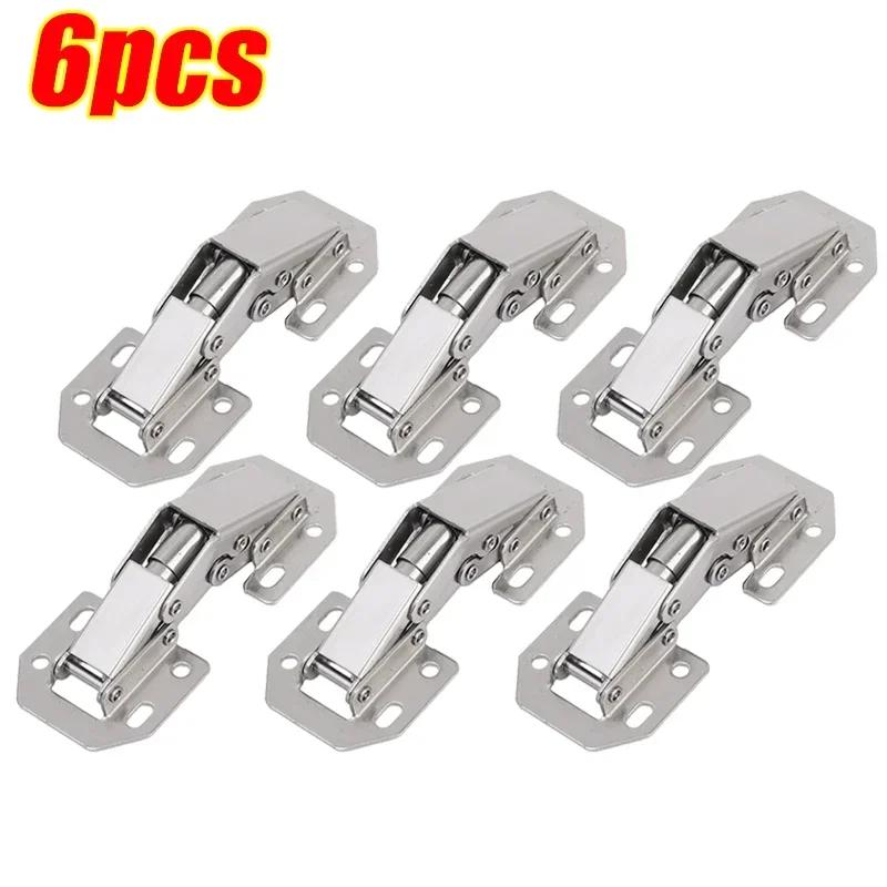 12-2PCS Stainless Steel Cabinet Hinges 90 Degree No-Drilling Hole Cupboard Door Soft Close Hinges Furniture Hardware Accessories