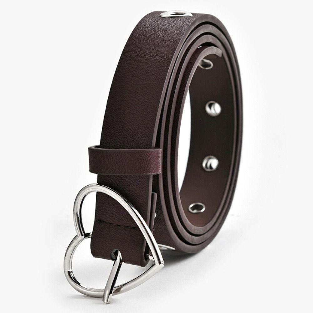 Versatile Faux Leather Belt Hollow Heart Eyelet Decorative Waist Belt  For Jeans Pants