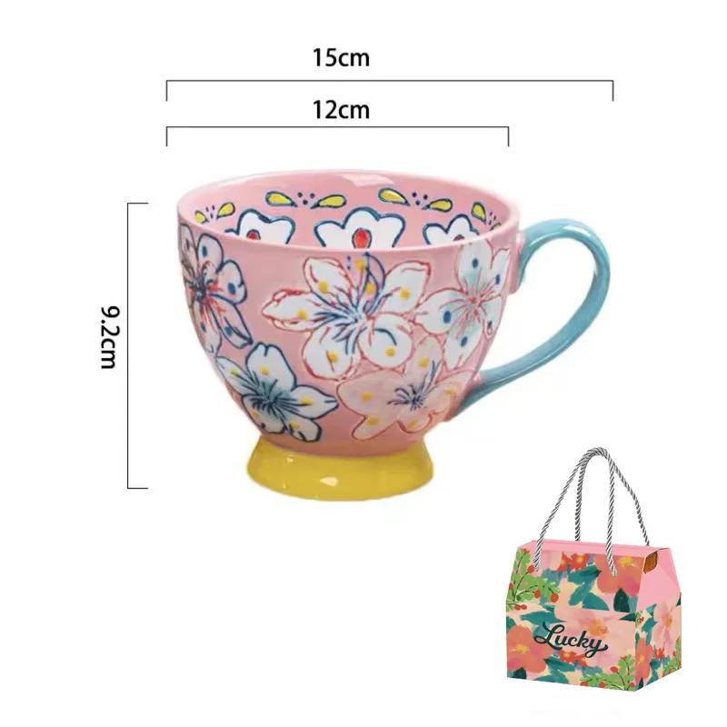 1 bucată 500 ml ceașcă din ceramică pictată manual de capacitate mare, ceașcă cu fulgi de ovăz la microunde, ceașcă din ceramică pentru mic dejun, cutie cadou pentru ziua mamei