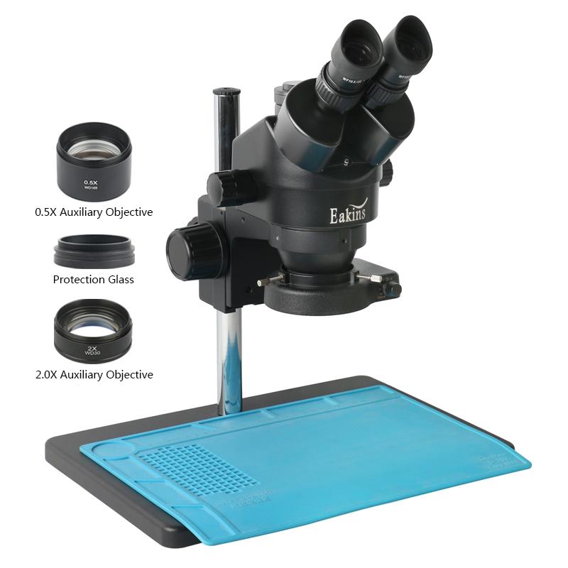 Set Microscop Stereo Trinocular Parfocal cu Zoom 7X ~ 45X, Lentilă Barlow 0.5X 1X 2X, Stativ Universal Pentru Laborator, Reparare PCB