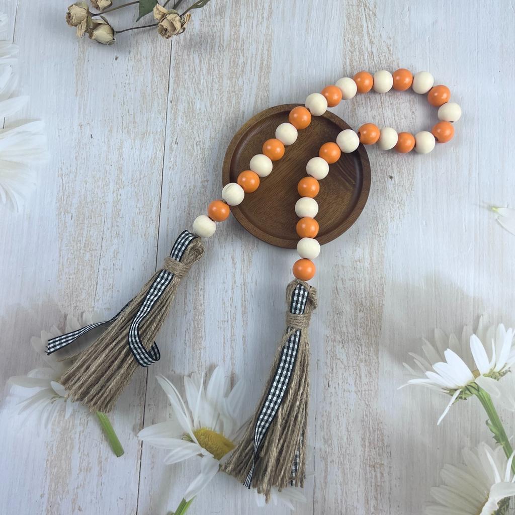 1 Pc - Wooden Bead Wreath with Tassels for Living Room and Bedroom Decoration
