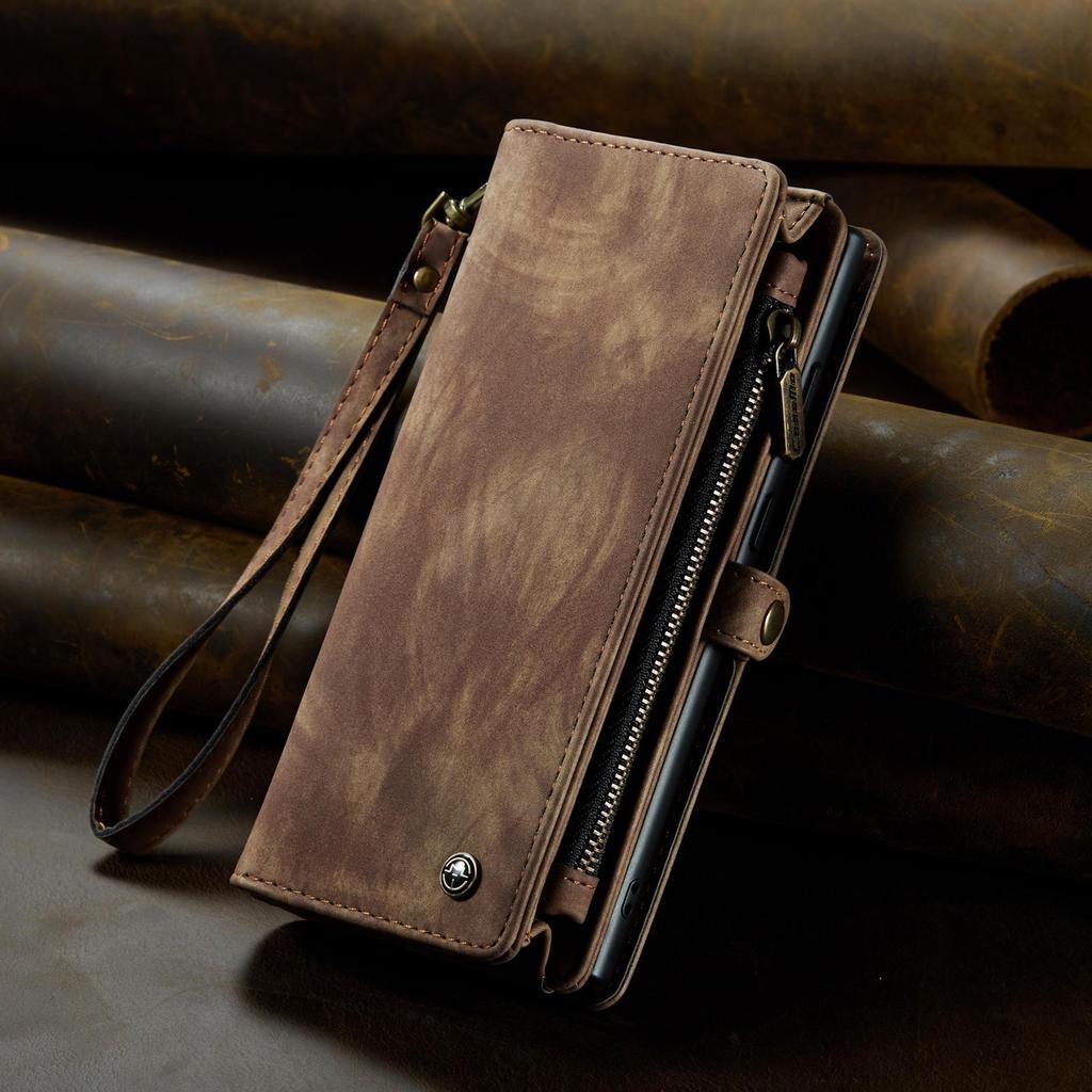 CaseMe-008 For iPhone 16 Pro Max Removable 2-in-1 Zipper Wrise Strap Multi-functional Wallet Case Card Slots Phone Cover