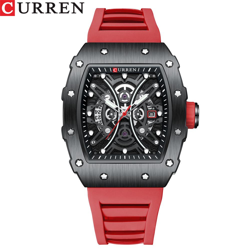 CURREN 8438 Kareen Men s Sports Wristwatch with Rubber Strap, Quartz Movement, Calendar, and Skeleton Dial. красный