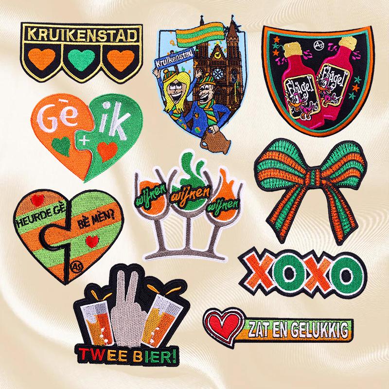 10pcs /Set Netherland Kruikenstad Emblem Embroidered Patches Iron On Patches For Clothing Netherland Carnival Patch Sewing Diy 