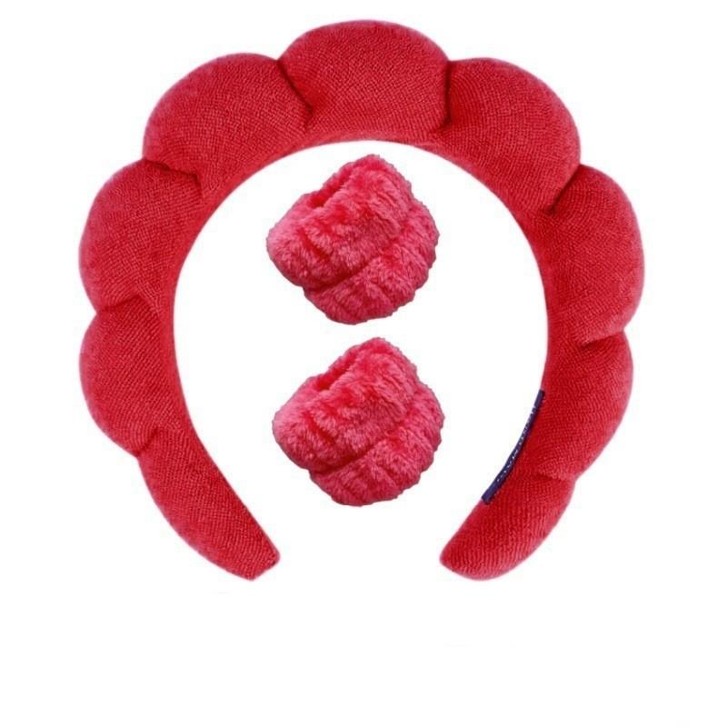 3PCS Spa Headband for Washing Face Wristband Set Sponge Makeup Headband Wrist Towels Bubble Hairband for Women Hair Accessories