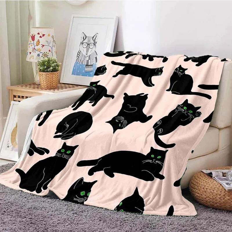 Cute Cat Series Printed Blanket for Sofa Bed Travel Camping Living Room Office Conditioning Blanket for All Seasons Gifts