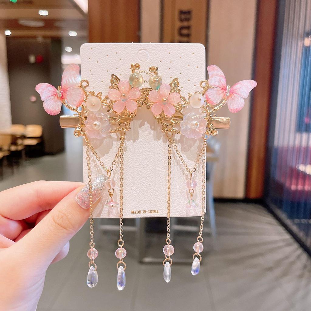 Chinese Style Hanfu Hairpin Set for Girls - Includes Hair Clips, Swaying Tassels, and Butterfly Accessories