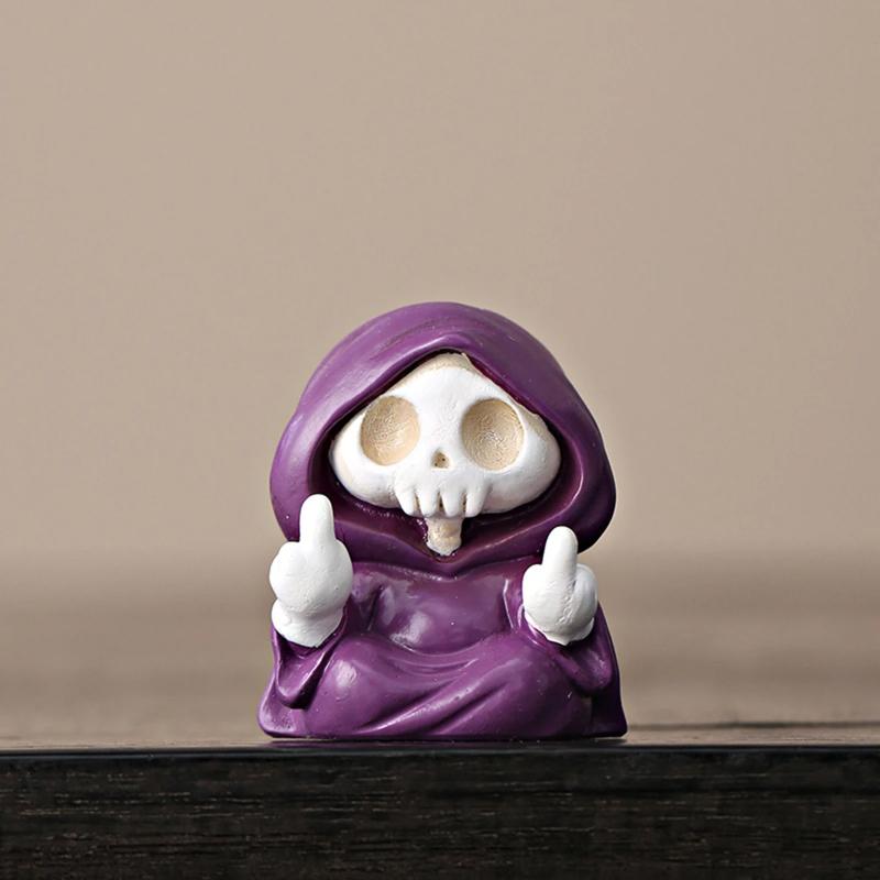2026 New Wonderful Cute Grim Reaper Decor with Dog - Halloween Resin Ghost Figurine, Purple Cloak Death Statue for