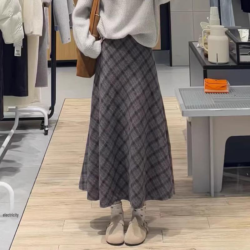 Winter 2025 Women's Casual Long Plaid Skirt - 5GA34167