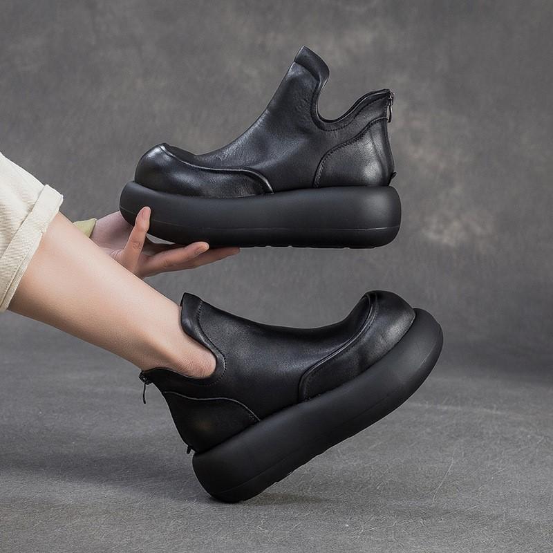 Fashion GKTINOO 2025 Autumn New Genuine Leather Thick Soled Ankle Boots Retro Round Toe Height Increasing Women's Platform Shoes