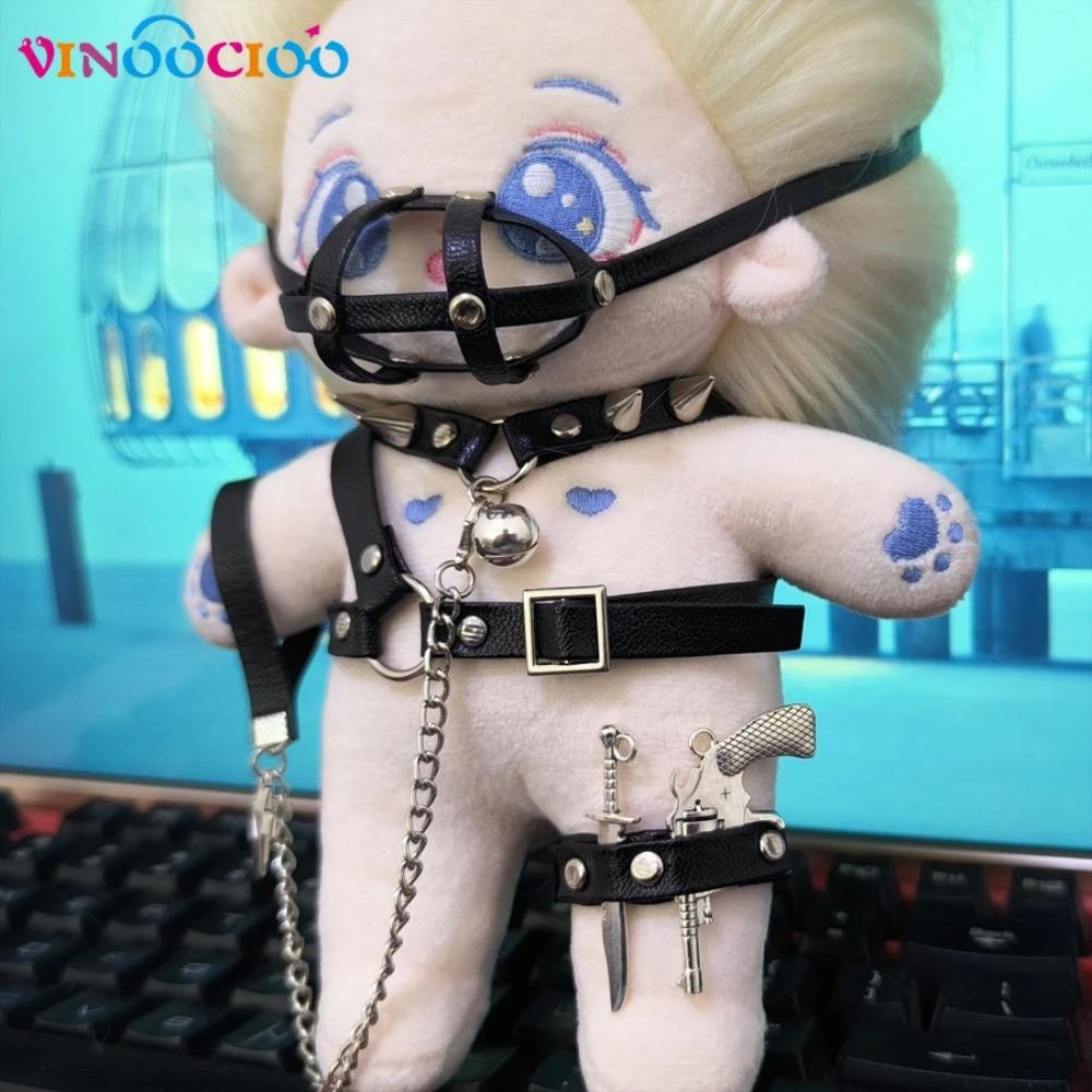 20CM Baumwollpuppe Mundkorb Beißstopp Lederriemen Gürtel Beinbekleidung Halskette Halsband Baumwollpuppenzubehör FÜR 17cm Labubu
