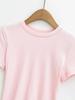 Retro Solid Color Slim Fit Crop Top with Round Neck & Short Sleeves