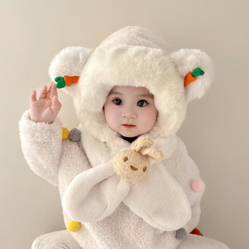 Thick Warm Kids Hooded Scarf Hat Neck Protection Winter Plush Integrated Hat  Snow
