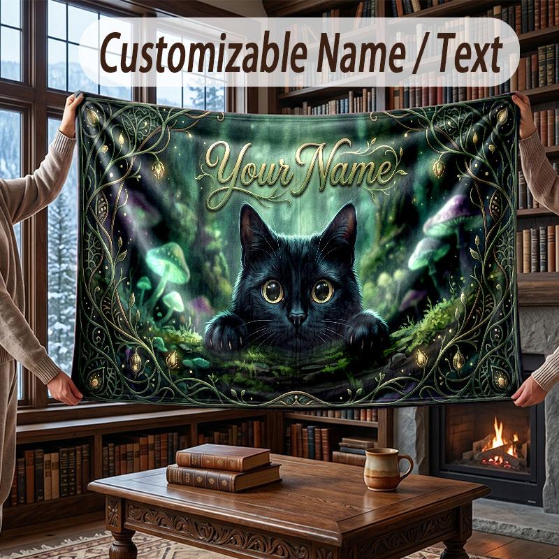 Cat Theme Throw Blanket Custom Name Text Personalized Blanket Soft Cozy Blanket for Home Sofa Bed