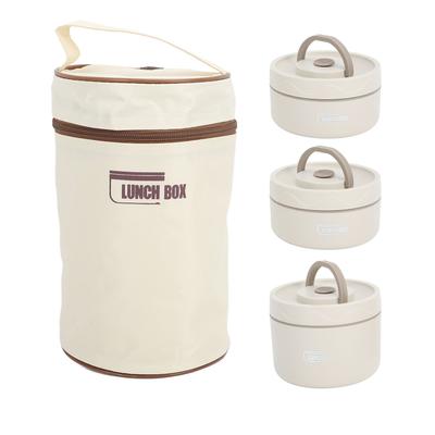 Insulated Lunch Container 304 Stainless Steel Leakproof Portable Round Thermal Bento Box with Lid and Thermal Bag