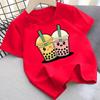 Cute Milk Tea Print Kids Crewneck Tee, Lightweight Comfort Casual Short Sleeve Summer Kids Top