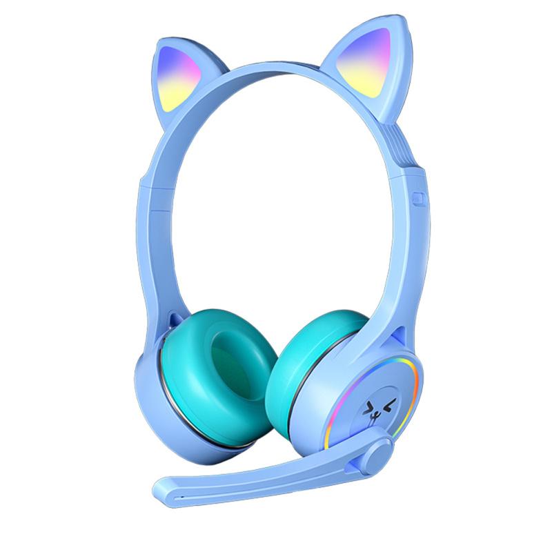 Luminous Led Cute Cat Ears Headphones Bluetooth-compatible Wireless Stereo Music Headset With