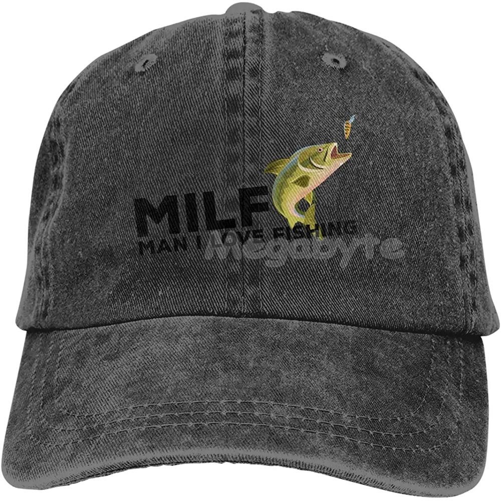 Milf Man. I Love Fishing Hat Men Women Adjustable Trucker Fashion Washed Denim Caps for Outdoor Black Baseball Cap