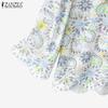 ZANZEA Women Casual Round Neck 3/4 Sleeve Loose Floral Blouse