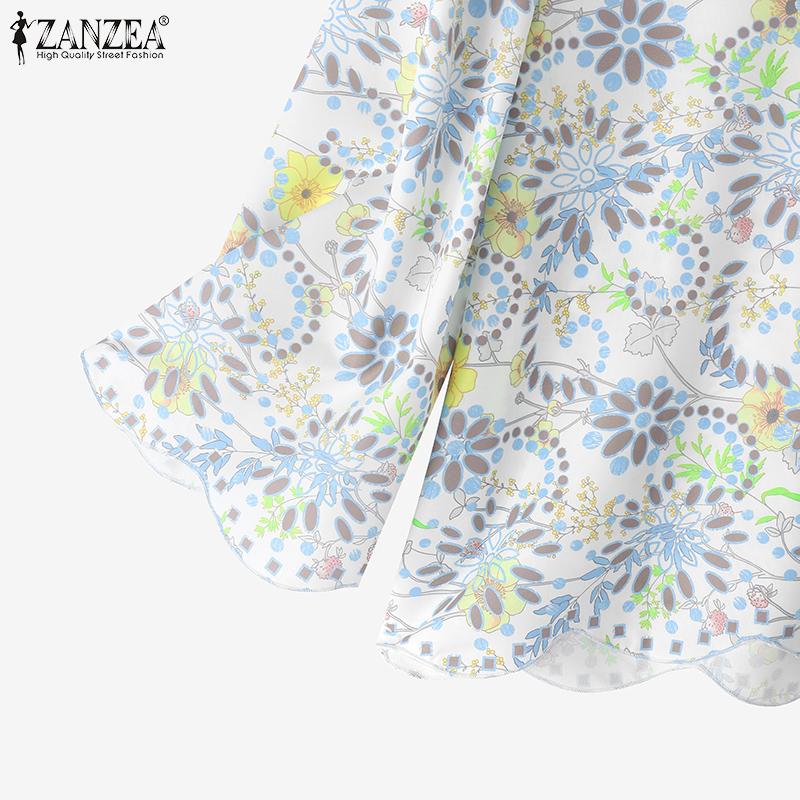 ZANZEA Women Casual Round Neck 3/4 Sleeve Loose Floral Blouse