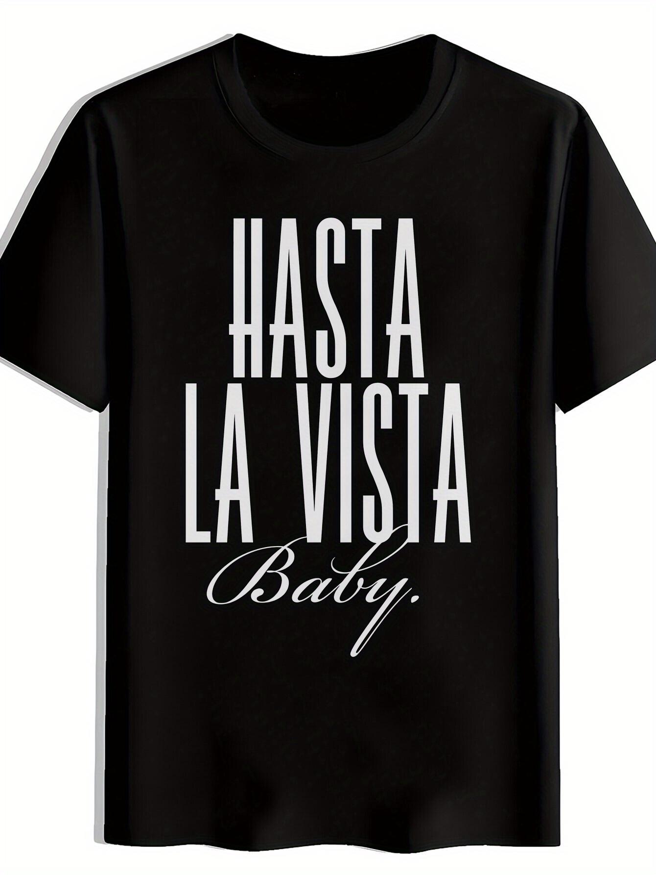 Black T-shirt with Hasta La Vista Graphic Print - Casual Crew Neck XXL