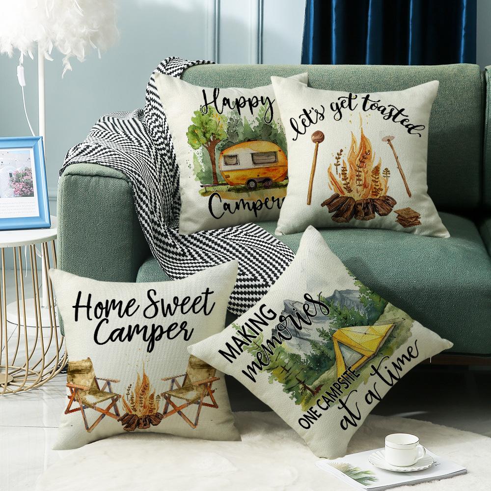 Plant Letter Print Pillow, Sofa Pillow Cover, Car Waist Protector, Bedside Cushion Cover, Cartoon Hand-painted Pillow