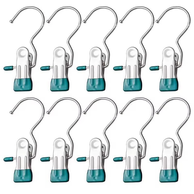 10PCS Stainless Steel Clothespins Laundry Clothes Pegs Hook Portable Hanging Clothes Clip Pants Socks Wardrobe Storage Clip