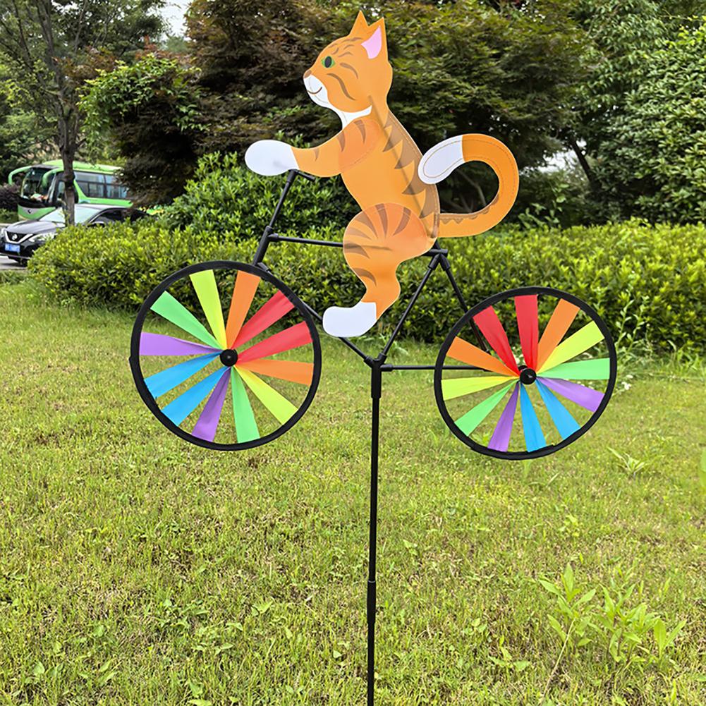 Cute 3D Animal Dog Cat Riding Bicycle Landscape Decorative Wind Spinner Windmill Device Garden Yard Decoration