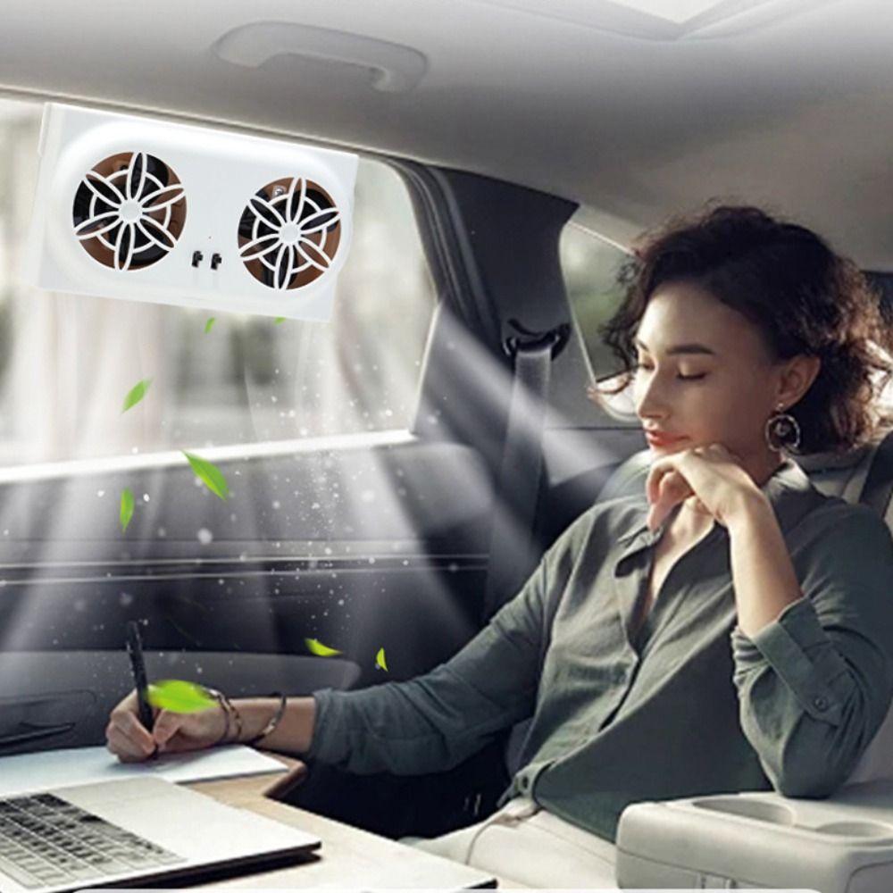 USB Charging Solar Powered Fan Dual Fans Car Exhaust Fan Auto Cooler Radiator Fan RV Driving