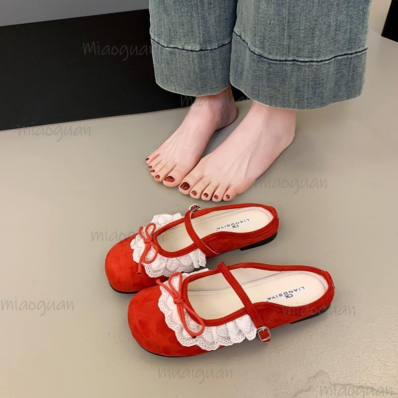 Fashion French Lace Mary Jane Shoes for Women 2025 New Soft Sole Shallow Mouth Slip on Mules Comfortable Casual Slippers Ladies Footwear