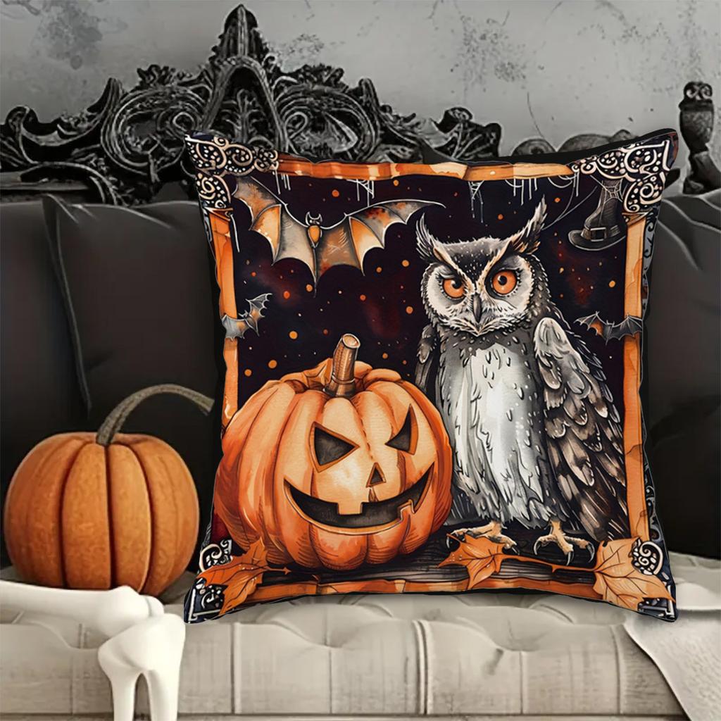 1Pc Halloween Holiday Pillow Cover 18X18 Inch Polyester Print Retro Style Holiday Decoration Home Sofa Cushion Cover