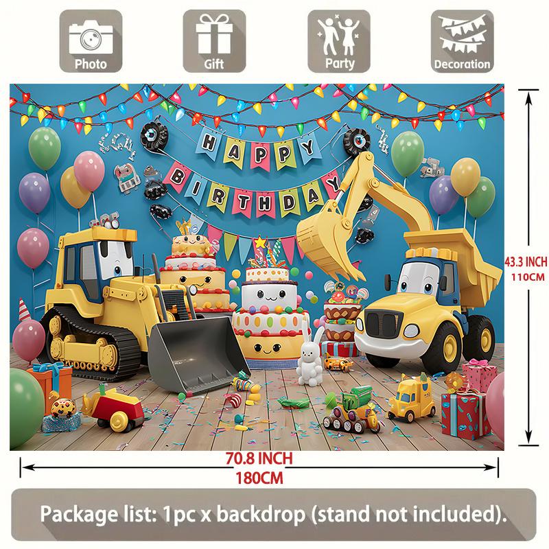 Party-Hintergrund BauLKW Gelber Bagger Luftballons Kuchen Verspielte Foto-Booth-Deko Geburtstagsparty-Deko