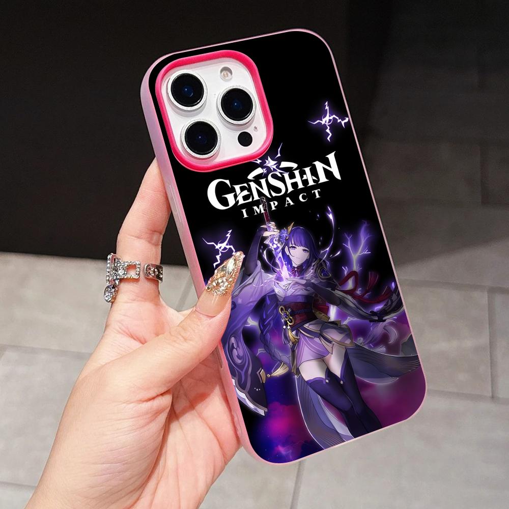 Game GI Raiden Shogun Jelly Double layer Rose Red Mobile Phone Case for iPhone 17 16 15 14 13 12 11 Air Pro Max Plus Protective