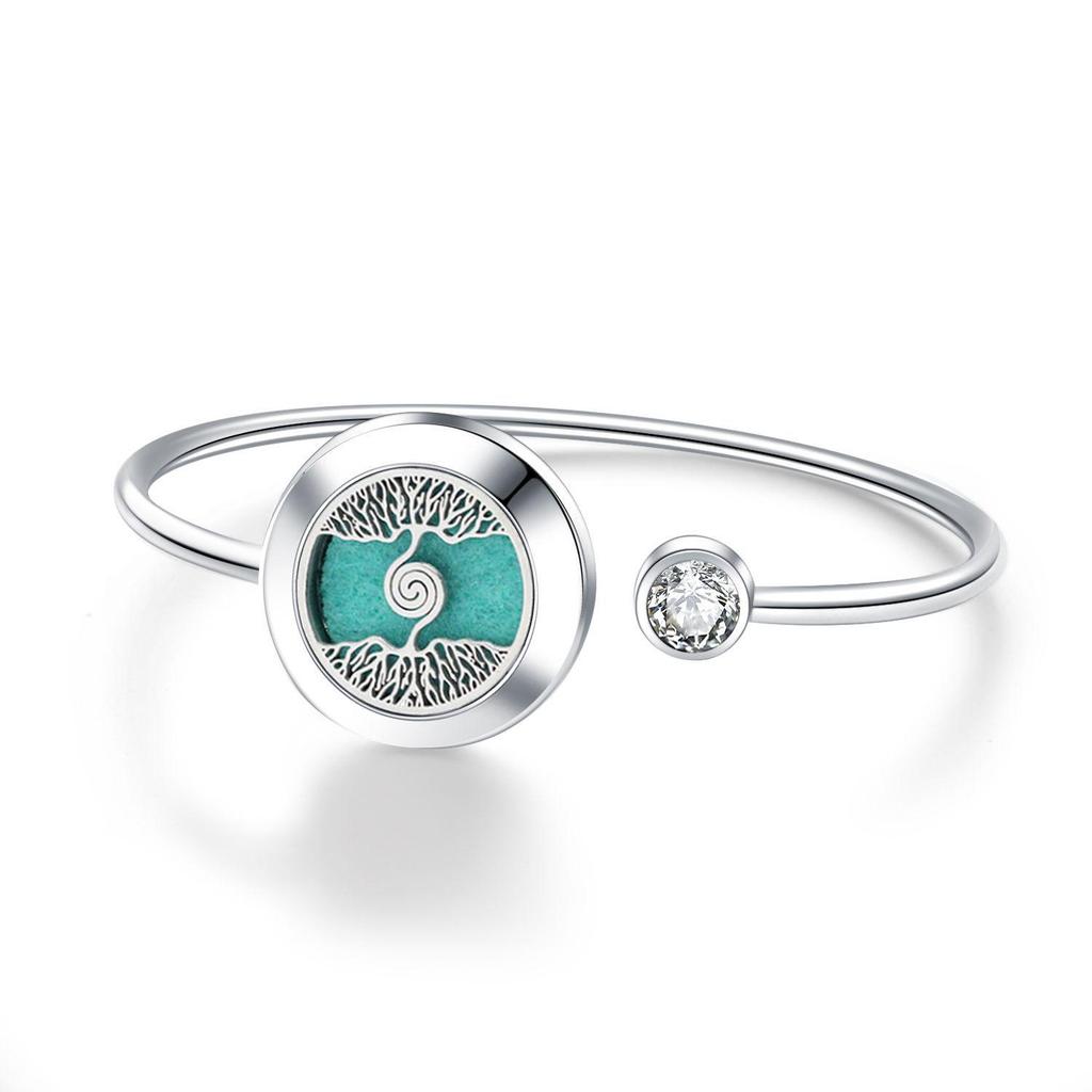Tree of Life Aromatherapy Diffuser Bracelet - Rotating Hollow Design, Alloy & Stainless Steel, Non-Magnetic Couples Bracelets