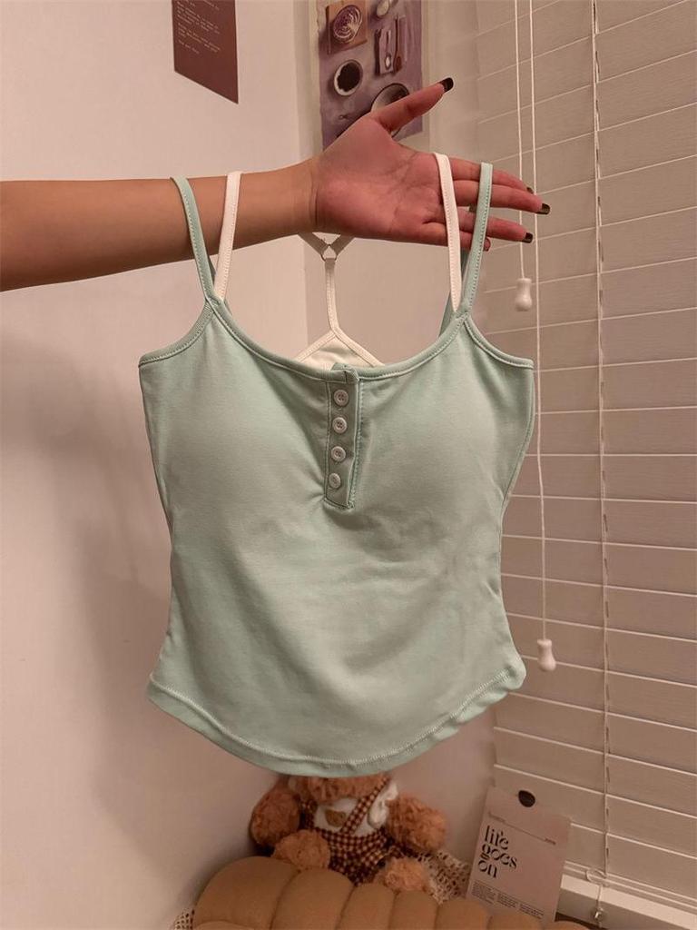 H330 Pure & Sexy Floral Button Crop Top with Built-in Bra for Women